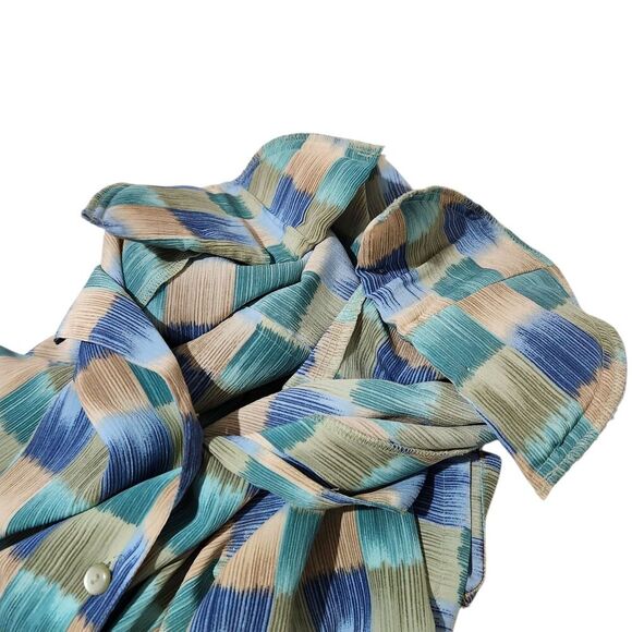 Donnkenny Blouse Size Large Blue Lightweight Shoulder Pads Summer - Picture 8 of 11